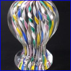 Murano Zanfirico Art Glass Pedestal Paperweight Latticino Ribbons Millefiori