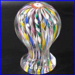 Murano Zanfirico Art Glass Pedestal Paperweight Latticino Ribbons Millefiori