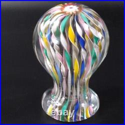 Murano Zanfirico Art Glass Pedestal Paperweight Latticino Ribbons Millefiori