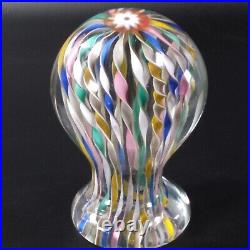 Murano Zanfirico Art Glass Pedestal Paperweight Latticino Ribbons Millefiori