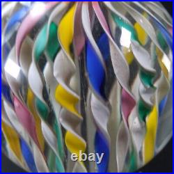 Murano Zanfirico Art Glass Pedestal Paperweight Latticino Ribbons Millefiori