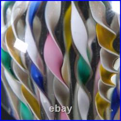 Murano Zanfirico Art Glass Pedestal Paperweight Latticino Ribbons Millefiori