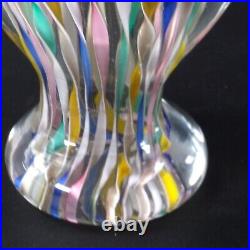 Murano Zanfirico Art Glass Pedestal Paperweight Latticino Ribbons Millefiori