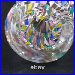 Murano Zanfirico Art Glass Pedestal Paperweight Latticino Ribbons Millefiori