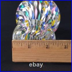 Murano Zanfirico Art Glass Pedestal Paperweight Latticino Ribbons Millefiori