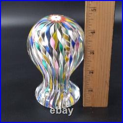 Murano Zanfirico Art Glass Pedestal Paperweight Latticino Ribbons Millefiori