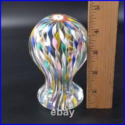 Murano Zanfirico Art Glass Pedestal Paperweight Latticino Ribbons Millefiori