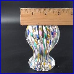 Murano Zanfirico Art Glass Pedestal Paperweight Latticino Ribbons Millefiori