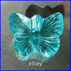 NEW AQUA LOVE BUTTERFLY paperweight, Fire & Light Recycled Art Glass -Not signed