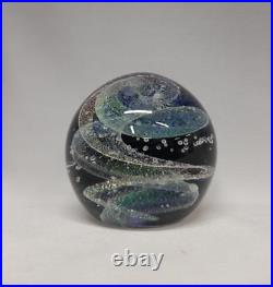 NEW Dark Nebula 3 Orb Blue Nebula of Dichroic Glass and Encased Bubbles Signed