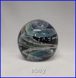 NEW Dark Nebula 3 Orb Blue Nebula of Dichroic Glass and Encased Bubbles Signed