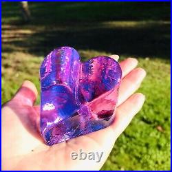 NEW Fire & Light Glass Recycled Signed Lavender Heart Paperweight Original Box