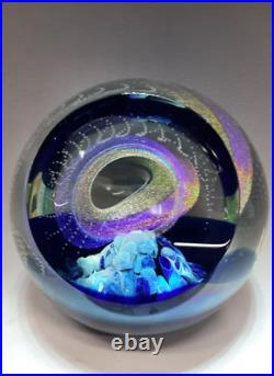 NEW Galaxy Orb 4 Swirls Dichroic Glass World Paperweight Signed Garrelts Glass