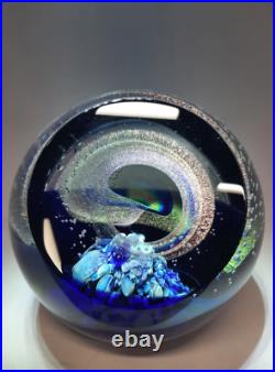 NEW Galaxy Orb 4 Swirls Dichroic Glass World Paperweight Signed Garrelts Glass