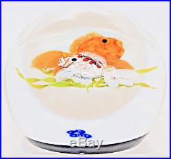 NEW KEN ROSENFELD Goldfish on Blue Background Art Glass Paperweight