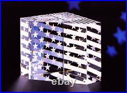 NEW in BOX STEUBEN glass STARS & STRIPES USA paperweight PRISM flag ornamental