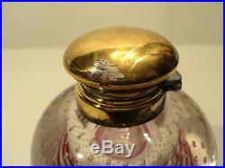 NICE ANTIQUE ART GLASS PAPERWEIGHT INKWELL with CRANBERRY SWIRL DECORATION
