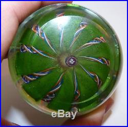 Old Rare Unusual Glass Green Signed With Canes Am1973 Paperweight Gc