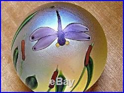 ORIENT AND FLUME PURPLE DRAGONFLY PAPERWEIGHT Pale Gold, Red Cattails, 3, 1981