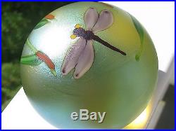 ORIENT AND FLUME PURPLE DRAGONFLY PAPERWEIGHT Pale Gold, Red Cattails, 3, 1981