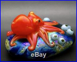 ORIENT & FLUME Smallhouse Orange Octopus Art Glass Paperweight, Apx 2.75Hx4.75W