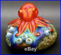 ORIENT & FLUME Smallhouse Orange Octopus Art Glass Paperweight, Apx 2.75Hx4.75W
