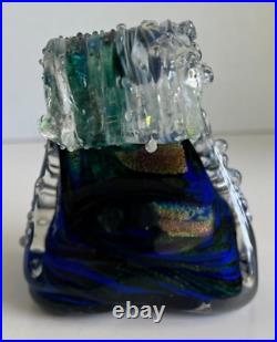 Ocean Wave Cobalt Blue Art Glass Blue Gold Green Paperweight