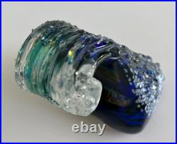 Ocean Wave Cobalt Blue Art Glass Blue Gold Green Paperweight