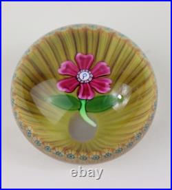 One Perthshire 1972C Pink flower over yellow stave basket glass paperweight 1.75