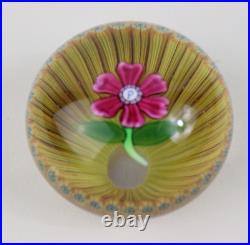 One Perthshire 1972C Pink flower over yellow stave basket glass paperweight 1.75