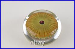 One Perthshire 1972C Pink flower over yellow stave basket glass paperweight 1.75