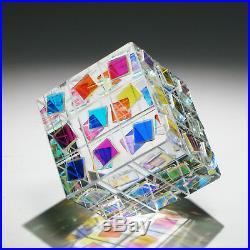 Optic Crystal Dichroic Glass Paperweight SQUAREDANCE by Ray Lapsys Collectible