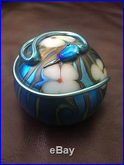 Orient & Flume 1977 Paperweight Blue Iriscone Snake on Flowers and Vines NIB