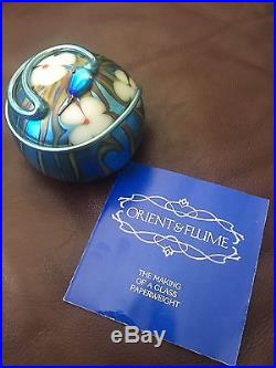 Orient & Flume 1977 Paperweight Blue Iriscone Snake on Flowers and Vines NIB