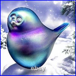 Orient & Flume Cobalt Blue Iridescent Bird Figurine Paperweight Signed