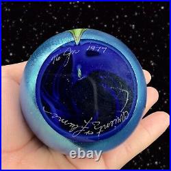 Orient & Flume Iridescent Art Glass Paperweight Pulled Feather Floral 1977 Vtg