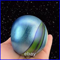 Orient & Flume Iridescent Art Glass Paperweight Pulled Feather Floral 1977 Vtg