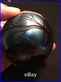 Orient & Flume / Lubomir Richter Crows on Silver Blue Paperweight 1983 Ltd Ed