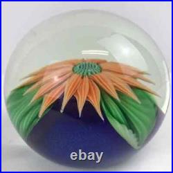 Orient & Flume Realistic Orange Flower Lampwork Paperweight Vintage Beyers withBag