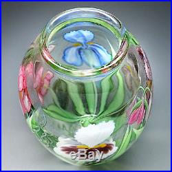 Orient & Flume Studio Art Glass Iris Flowers Paperweight Vase