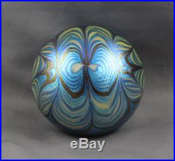 Orient and Flume Large Blue Iridescent Paperweight Studio Art Glass 1974