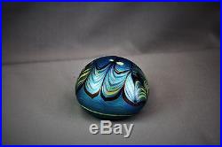 Orient and Flume Large Blue Iridescent Paperweight Studio Art Glass 1974