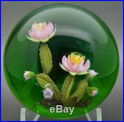 PAUL STANKARD Gorgeous Pink Flowers Bloom Art Glass Paperweight, Apr 3(diameter)