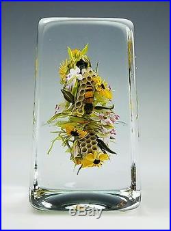 Paul Stankard Honey Comb Bee Floral Bouquet Art Glass Paperweight Sculpture