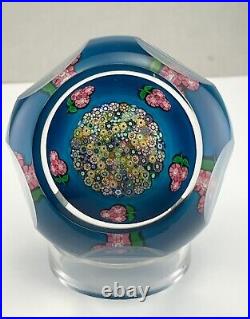 PERTHSHIRE Paperweight ClosePack Millefiori Turquoise Ground Pink Nosegays 1989