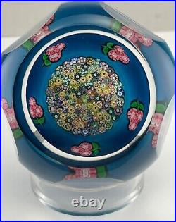 PERTHSHIRE Paperweight ClosePack Millefiori Turquoise Ground Pink Nosegays 1989