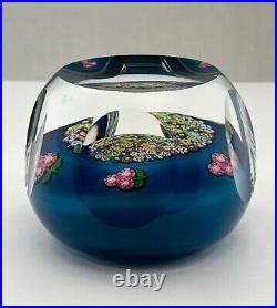 PERTHSHIRE Paperweight ClosePack Millefiori Turquoise Ground Pink Nosegays 1989