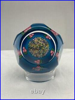 PERTHSHIRE Paperweight ClosePack Millefiori Turquoise Ground Pink Nosegays 1989