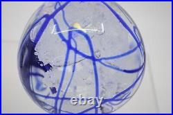 Pair of Rollin Karg Signed Cobalt Blue Applied Ribbon Bubble Paperweight 3 1/4