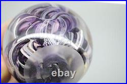 Pair of Signed Rollin Karg Purple Pink Swirl Art Glass 2 3/4 Bubble Paperweight